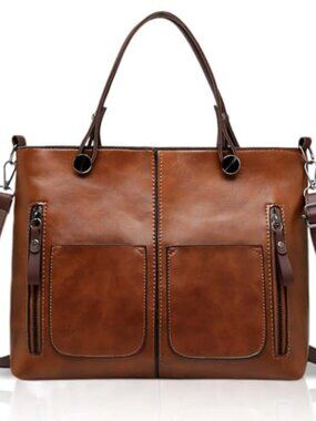 🆕 Vintage PU Leather Tote Shoulder Bag, Fashion Large Handbag for Women, for